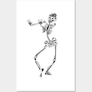 Black and White Dancing Skeleton Posters and Art